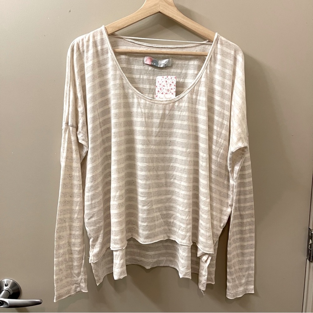 Free People Striped Long Sleeve Top - Cream and Gray